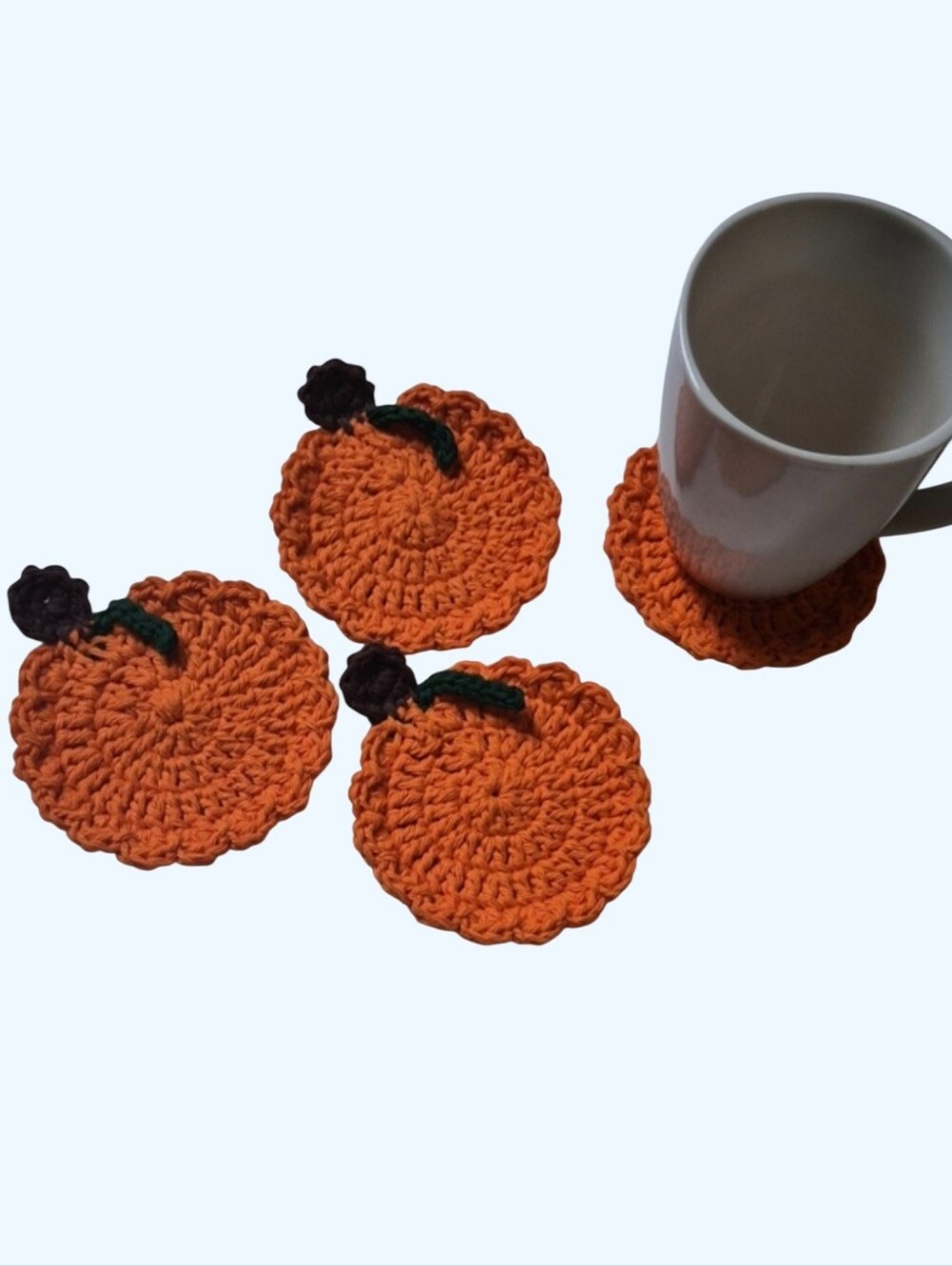 Ecofriendly Cotton Fall Pumpkin Coaster Set of 4-Handmade Crocheted
